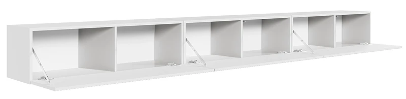 Hängender dreitüriger Veldio TV-Schrank mit geriffelter Front, 300 cm, grau-beige