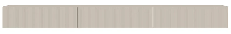 Hängender dreitüriger Veldio TV-Schrank mit geriffelter Front, 300 cm, grau-beige