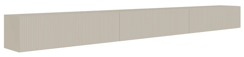 Hängender dreitüriger Veldio TV-Schrank mit geriffelter Front, 300 cm, grau-beige