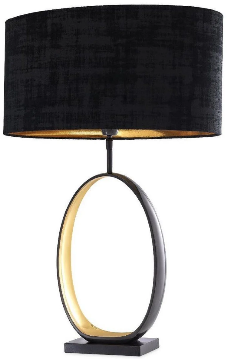 Casa Padrino Luxus Tischleuchte Anthrazitgrau / Gold / Schwarz Ø 50,5 x H. 74 cm - Moderne Tischlampe mit Granitsockel und rundem Lampenschirm - Wohnzimmer Lampe