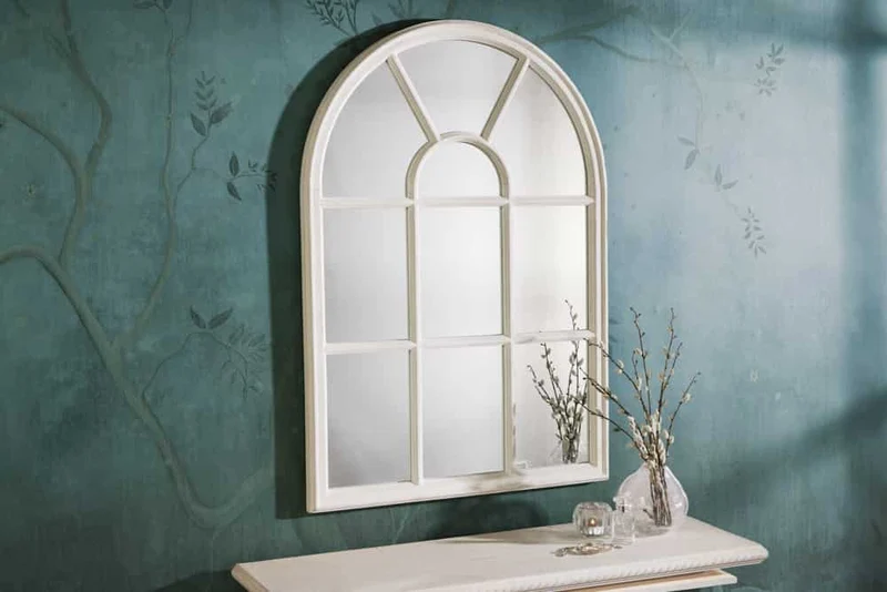 Shabby Chic Rundbogen-Fenster-Spiegel 100cm weiss Landhaus