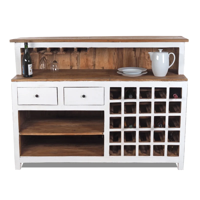 BARSCHRANK "PUREWOOD" | 150x110x55cm (BxHxT), Hausbar, Verkaufstresen | Farbe: 06 weiß-landhaus