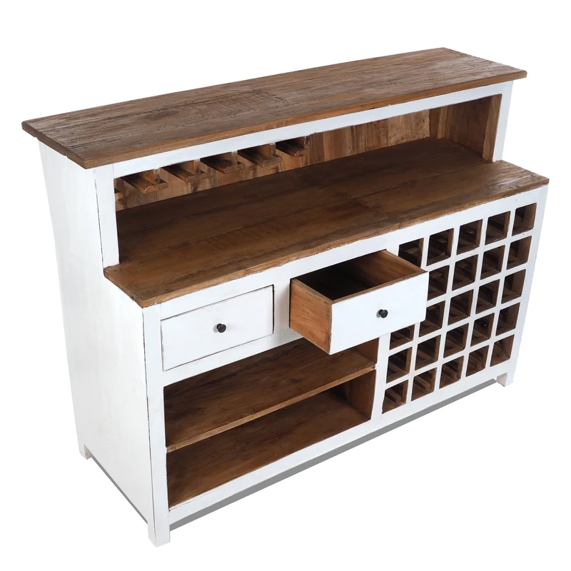 BARSCHRANK "PUREWOOD" | 150x110x55cm (BxHxT), Hausbar, Verkaufstresen | Farbe: 06 weiß-landhaus