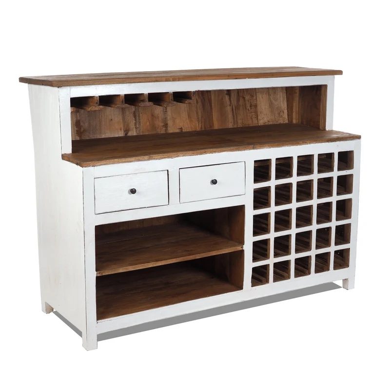 BARSCHRANK "PUREWOOD" | 150x110x55cm (BxHxT), Hausbar, Verkaufstresen | Farbe: 06 weiß-landhaus