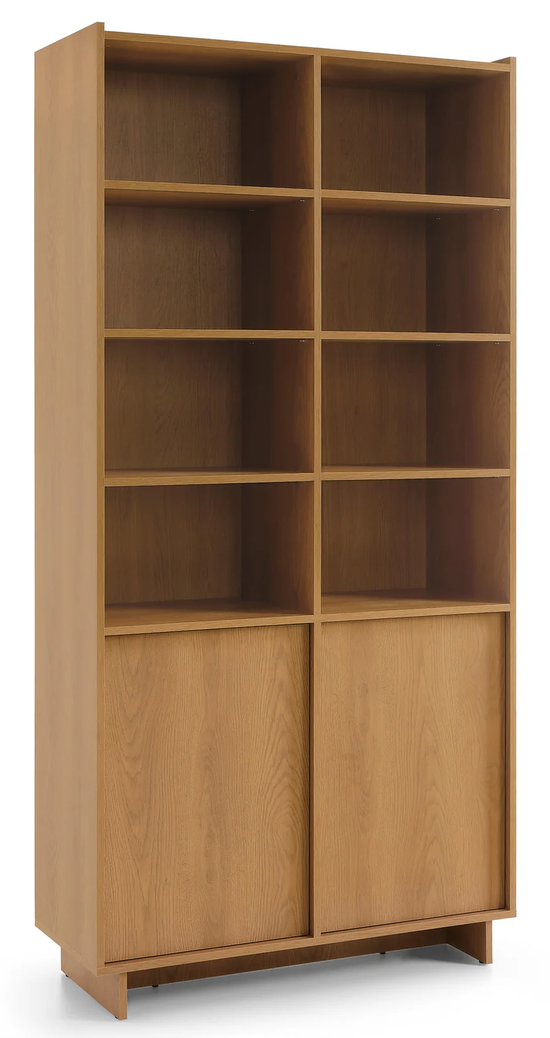 Zweittüriges Regal Yasumi mit Regalböden, 98 cm, Karamelleiche