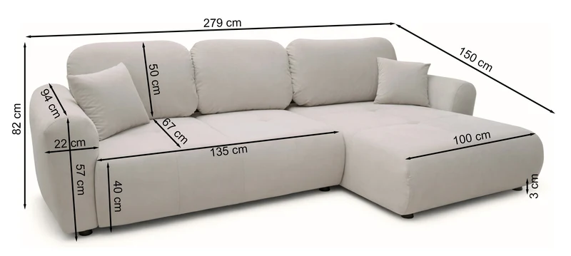 Große L-förmige Eckcouch Olido mit Schlaffunktion, universell einsetzbar, mit Stauraum, dunkelbeige, hydrophober Veloursstoff