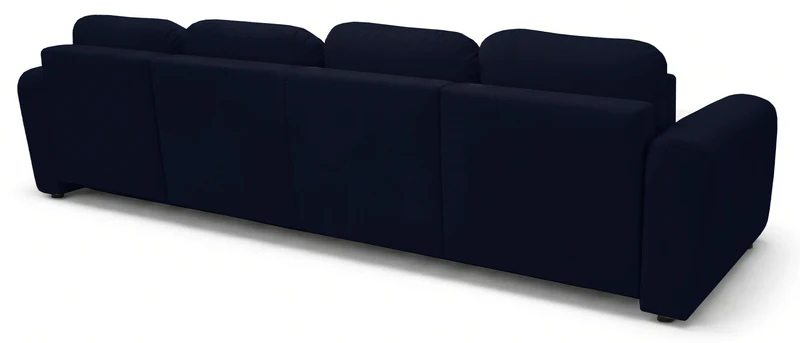 U-förmiges Ecksofa Olido mit Schlaffunktion, universell, mit Stauraum, marineblauer hydrophober Samtstoff