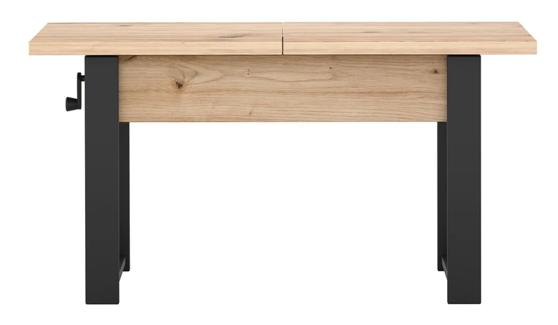 Ausziehbarer Couchtisch Hugo 120(157)x67 cm Artisan-Eiche mit schwarzen Beinen