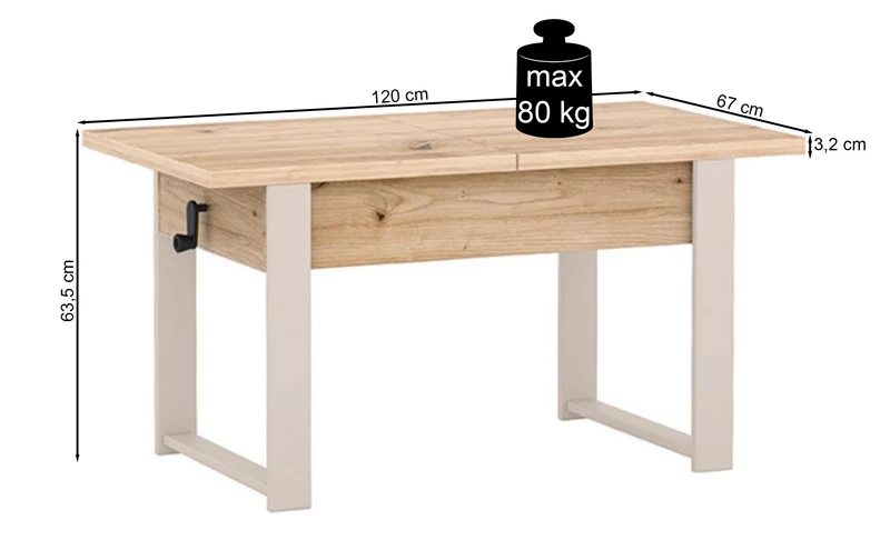 Ausziehbarer Couchtisch Hugo 120(157)x67 cm Eiche Bookmatch mit schwarzen Beinen
