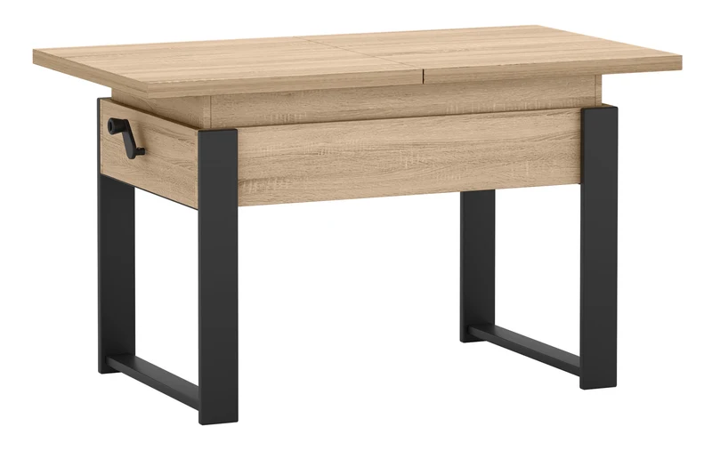 Ausziehbarer Couchtisch Hugo 120(157)x67 cm Sonoma-Eiche mit schwarzen Beinen