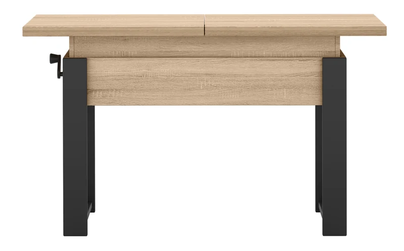 Ausziehbarer Couchtisch Hugo 120(157)x67 cm Sonoma-Eiche mit schwarzen Beinen