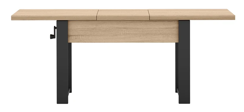 Ausziehbarer Couchtisch Hugo 120(157)x67 cm Sonoma-Eiche mit schwarzen Beinen