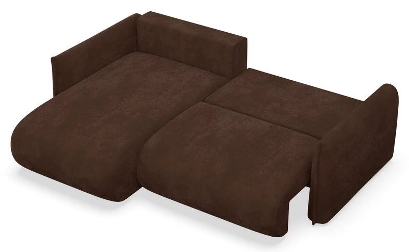 Ecksofa mit Schlaffunktion Cushi, L-förmig, linksseitig, mit Stauraum, brauner Chenille-Bezug