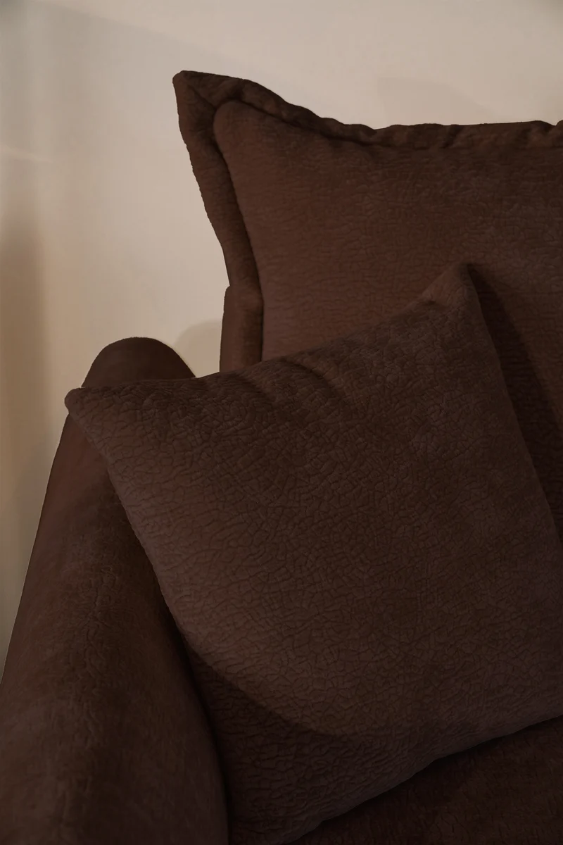Ecksofa mit Schlaffunktion Cushi, L-förmig, linksseitig, mit Stauraum, brauner Chenille-Bezug