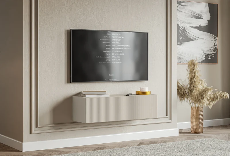 Hängender RTV-Schrank Veldio mit einer Tür, gerillte Front, 100 cm, schwarz