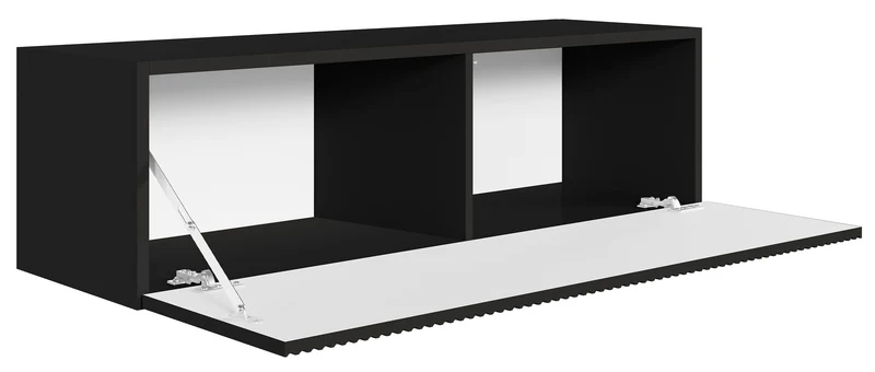 Hängender RTV-Schrank Veldio mit einer Tür, gerillte Front, 100 cm, schwarz