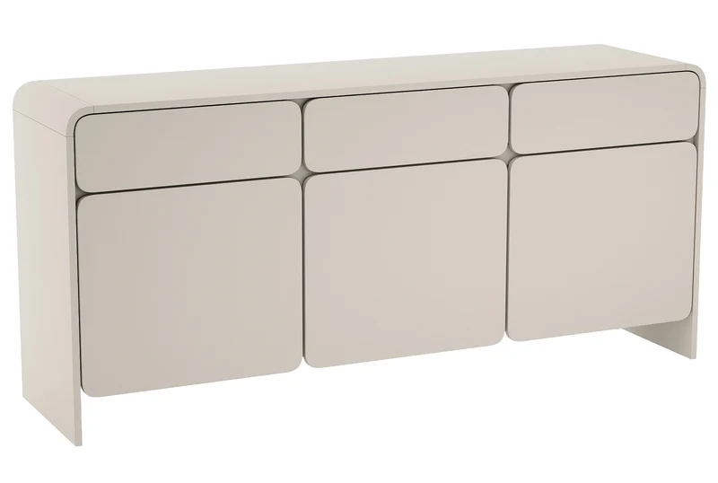 Drehtürkommode Lummo mit drei Schubladen, 156 cm, Kaschmir