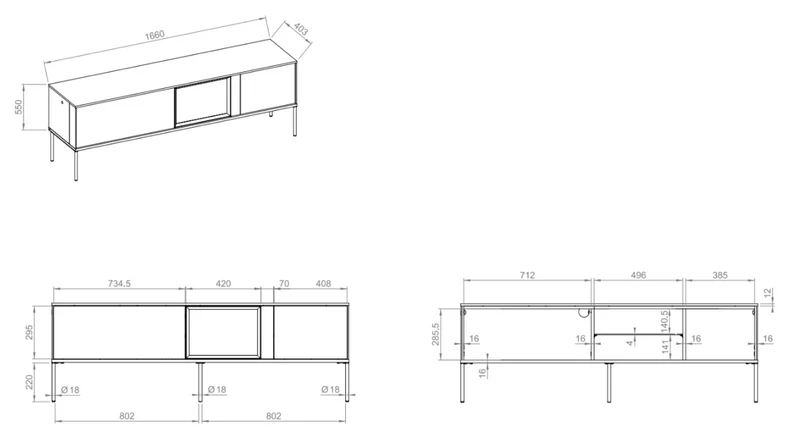 TV-Schrank Bellezo mit LED-Vitrine 166 cm cremefarben