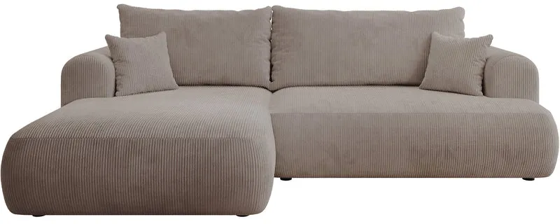 Ecksofa mit Schlaffunktion Ovo Cord, L-förmig, linksseitig, mit Stauraum, beige Cordstoff