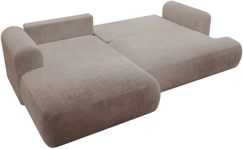 Ecksofa mit Schlaffunktion Ovo Cord, L-förmig, linksseitig, mit Stauraum, beige Cordstoff