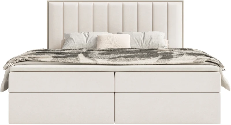 Kontinentales Bett 180x200 cm Togents mit Stauraum und Topper, cremefarbener Velours, wasserabweisend