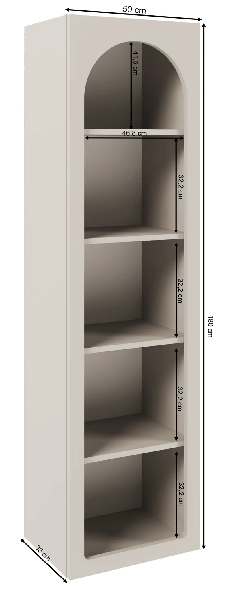 Offenes Regal Arkadia mit fünf 50 cm breiten Regalböden in Eiche Dunin