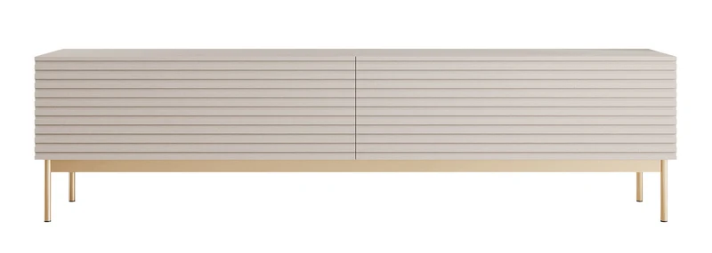 TV-Schrank Linearis mit zwei klappbaren Fächern und LED-Beleuchtung, 175 cm, Kaschmir auf goldenen Füßen