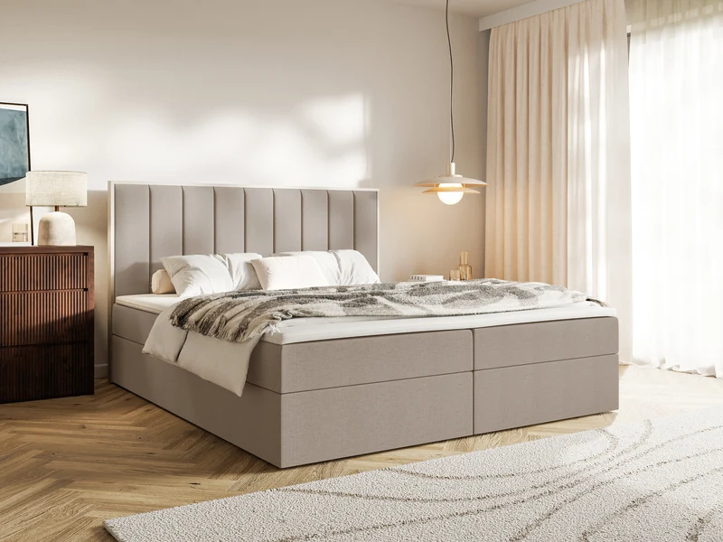 Kontinentales Bett 140x200 cm Togents mit Stauraum und Topper, brauner hydrophober Chenille-Stoff