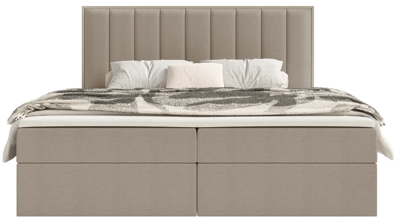 Kontinentales Bett 140x200 cm Togents mit Stauraum und Topper, brauner hydrophober Chenille-Stoff