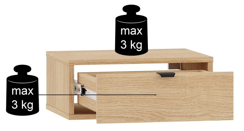 Hängender Nachttisch Heggers mit Schublade 45 cm Eiche Dunin