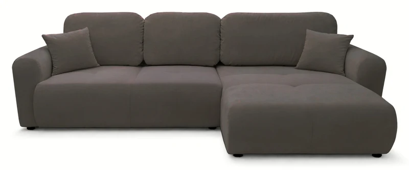 Große L-förmige Eckcouch Olido mit Schlaffunktion, universell einsetzbar, mit Stauraum, dunkelbeige, hydrophober Veloursstoff