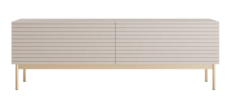 TV-Schrank Linearis mit zwei klappbaren Fächern und LED-Beleuchtung, 139 cm, Kaschmir auf goldenen Beinen