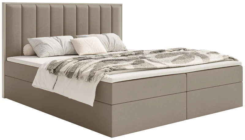 Kontinentalbett 140x200 cm Togents mit Stauraum und Topper, brauner hydrophober Samt