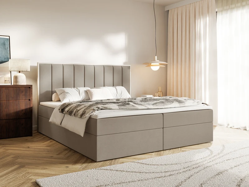Kontinentalbett 140x200 cm Togents mit Stauraum und Topper, brauner hydrophober Samt