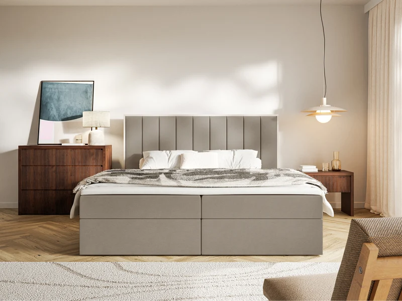 Kontinentalbett 140x200 cm Togents mit Stauraum und Topper, brauner hydrophober Samt