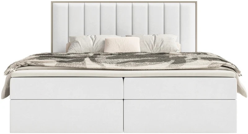 Kontinentales Bett 160x200 cm Togents mit Stauraum und Topper, weißer hydrophober Samt