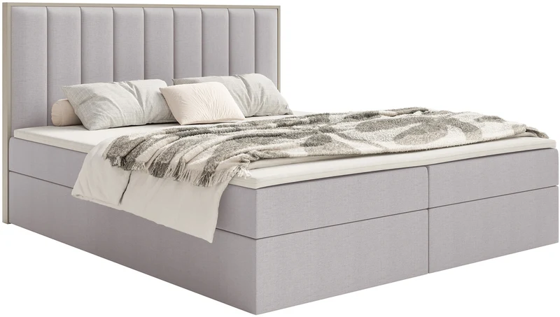Kontinentalbett 140x200 cm Togents mit Stauraum und Topper, grauer hydrophober Chenillestoff