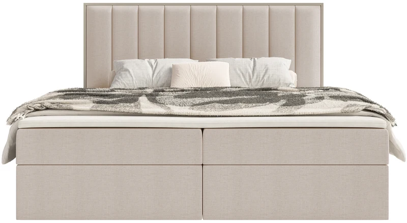 Kontinentalbett 180x200 cm Togents mit Stauraum und Topper, beige, hydrophober Chenille