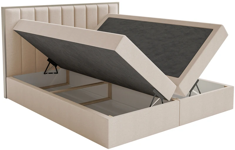 Kontinentalbett 180x200 cm Togents mit Stauraum und Topper, beige, hydrophober Chenille