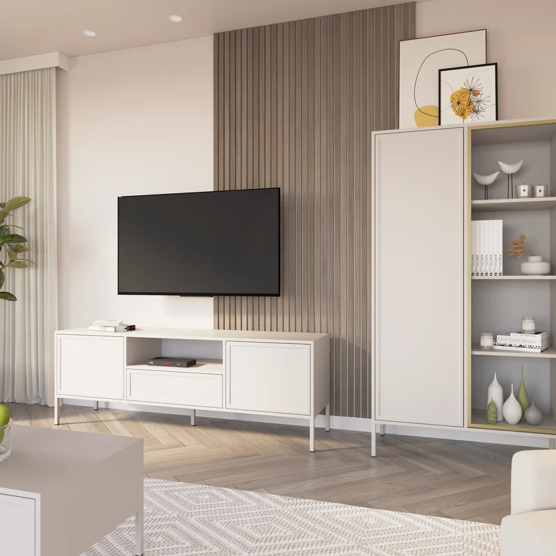 Velveto TV-Schrank, zweiflügelig mit Schublade und Nische, 160 cm, Kaschmirfarben