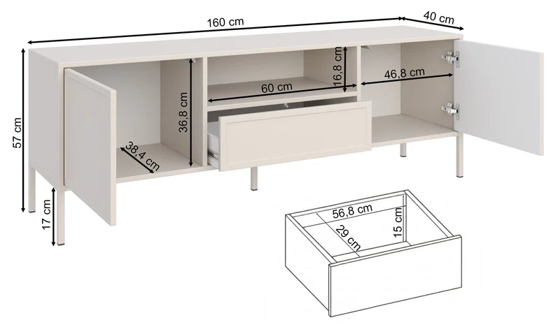 TV-Schrank Velveto, zweitürig mit Schublade und Nische, 160 cm, schwarz