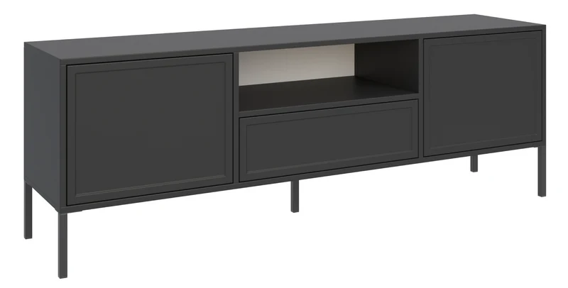TV-Schrank Velveto, zweitürig mit Schublade und Nische, 160 cm, schwarz