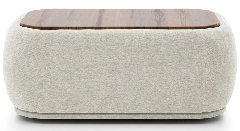 Modulares rechteckiges Pouf mit Platte Bommo, cremefarbenes Chenille
