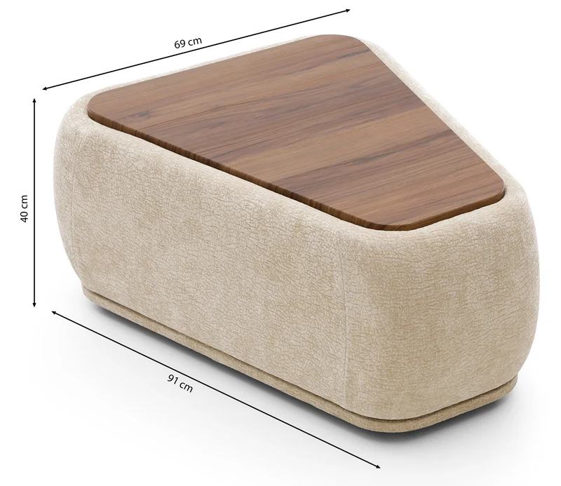 Modulares dreieckiges Pouf mit Bommo-Tischplatte, grauer Chenille