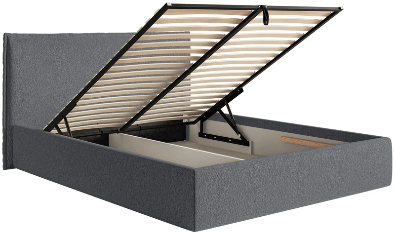 Gepolstertes Bett 180x200 cm Softie Slim mit Stauraum, graphitfarbener Chenille-Bezug, Metallrahmen