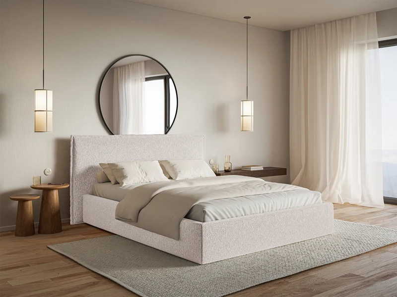 Polsterbett 180x200 cm Softie mit Stauraum, beige Chenille, Metallrahmen