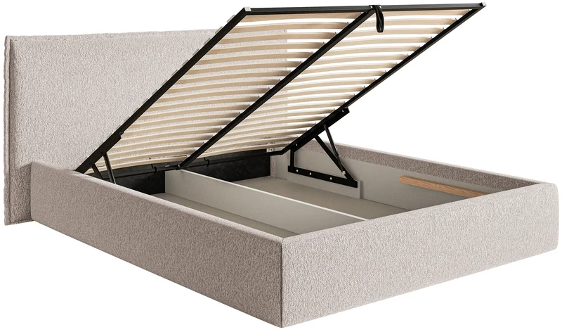Polsterbett 180x200 cm Softie mit Stauraum, beige Chenille, Metallrahmen