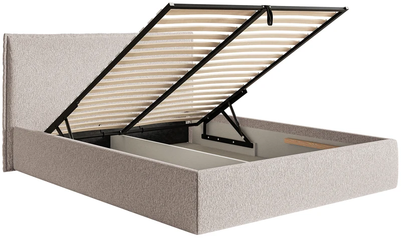 Polsterbett 160x200 cm Softie Slim mit Stauraum, beige Chenille, Metallrahmen