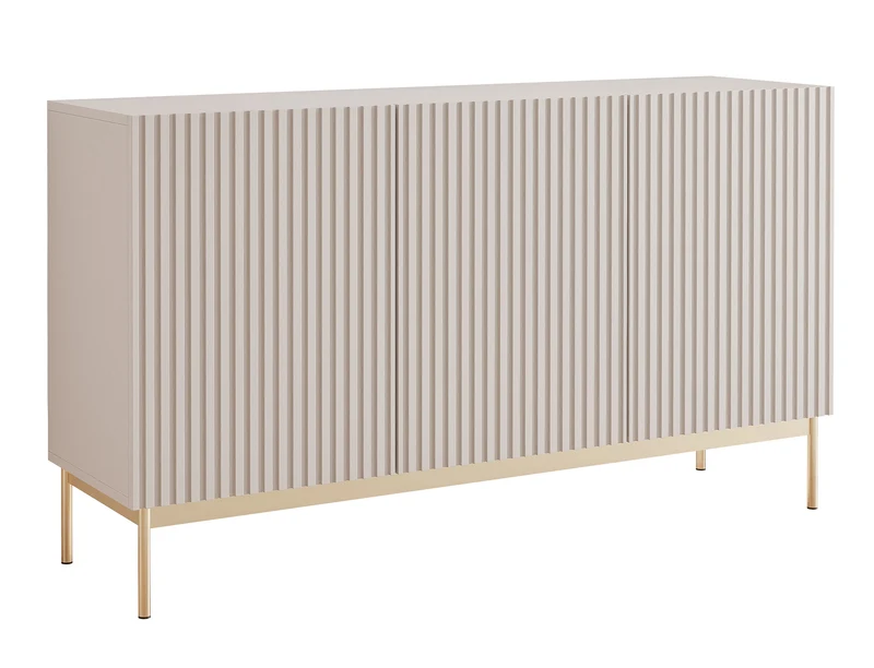 Drehtür-Kommode Linearis mit LED-Beleuchtung, 138 cm, Kaschmirfarben auf goldenen Beinen