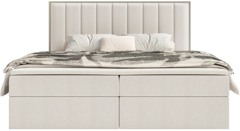 Kontinentales Bett 160x200 cm Togents mit Stauraum und Topper, hellbeige Chenille, wasserabweisend